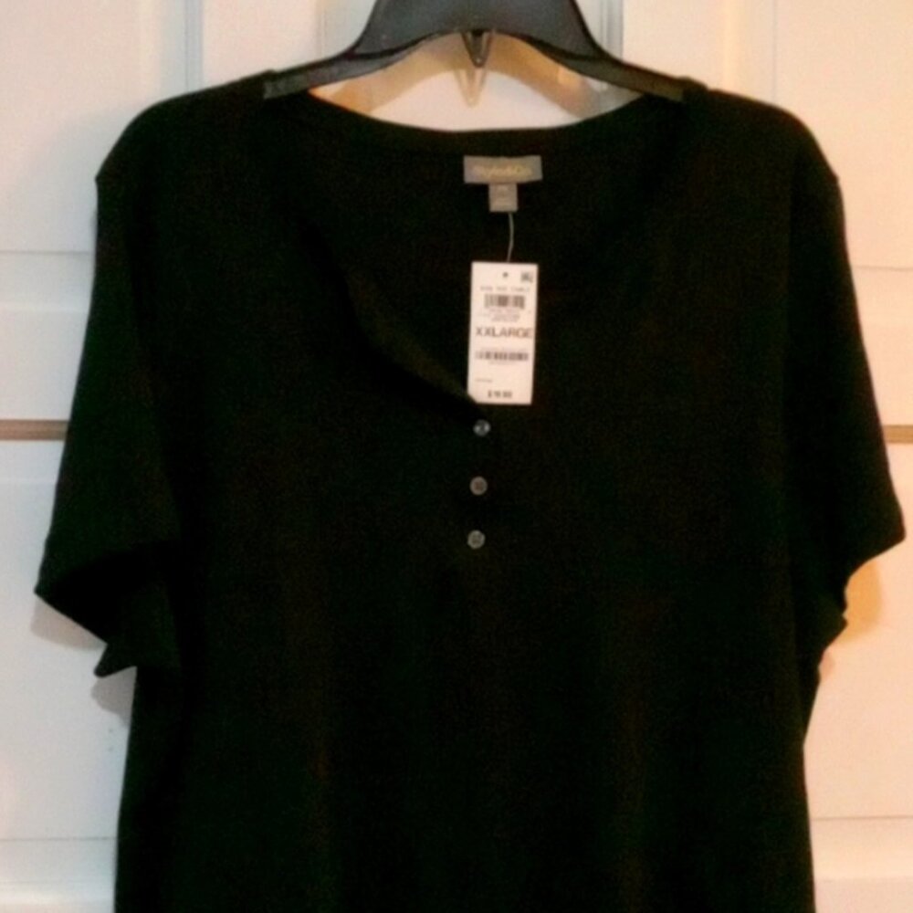 NWT Style & Co. Black Short Sleeve Top V-neck Plus Size XXL